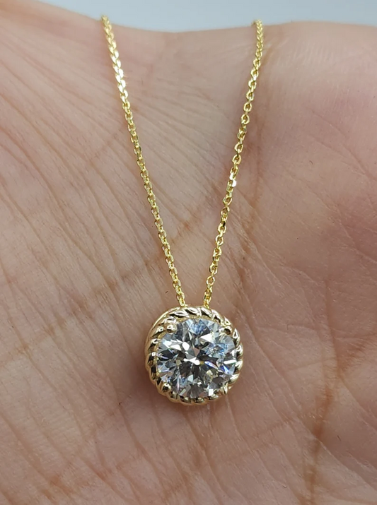 14Kt Gold 1 Ct Lab Grown Diamond Bezel Necklace