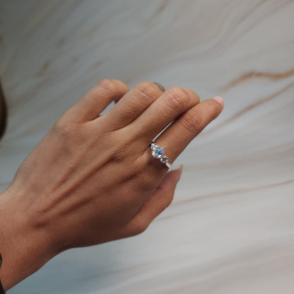 Natural Mercury Mist Mystic Topaz & Lab Grown Diamond Pear Round ring .925 Sterling Silver