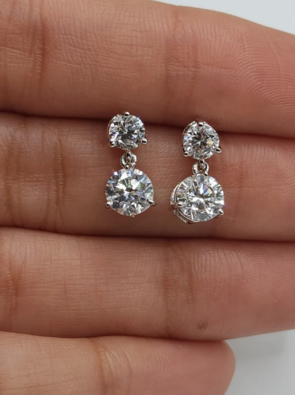 14Kt Gold 2 Ct Lab Grown Diamond 3 Prong Dangle Stud Earrings