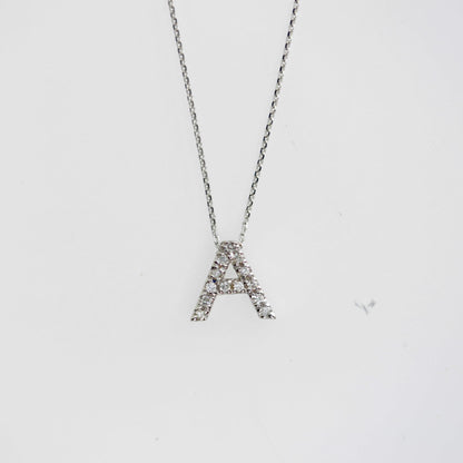 14Kt Gold Initial Letter Diamond Pendant Necklace