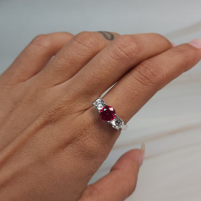 Created Ruby & 1Ct Lab Grown Diamond Round ring .925 Sterling Silver