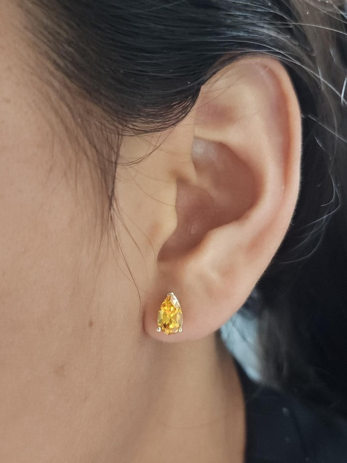 14Kt Gold Yellow Citrine Teardrop Pear Shape Stud Earrings