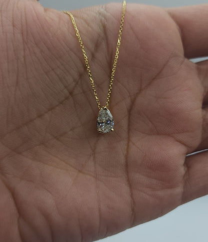 14Kt 1 Ct Gold Teardrop Lab Grown Diamond Pendant Necklace