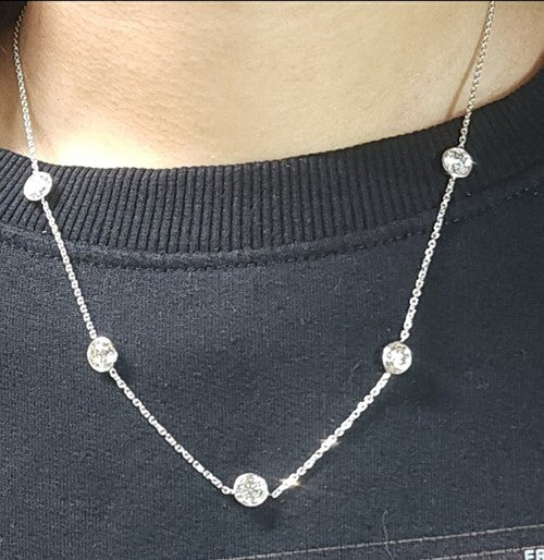 14Kt Gold 5 Ct Lab Grown Diamond by the Yard 5 Stone Diamond Bezel Necklace