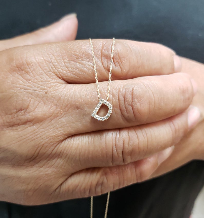 14Kt Gold Initial Letter Diamond Pendant Necklace