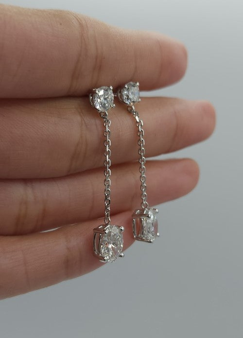 14Kt Gold 3 Ct Lab Grown 2 Stone Pear Shape & Round Diamond Dangle Studs Earrings