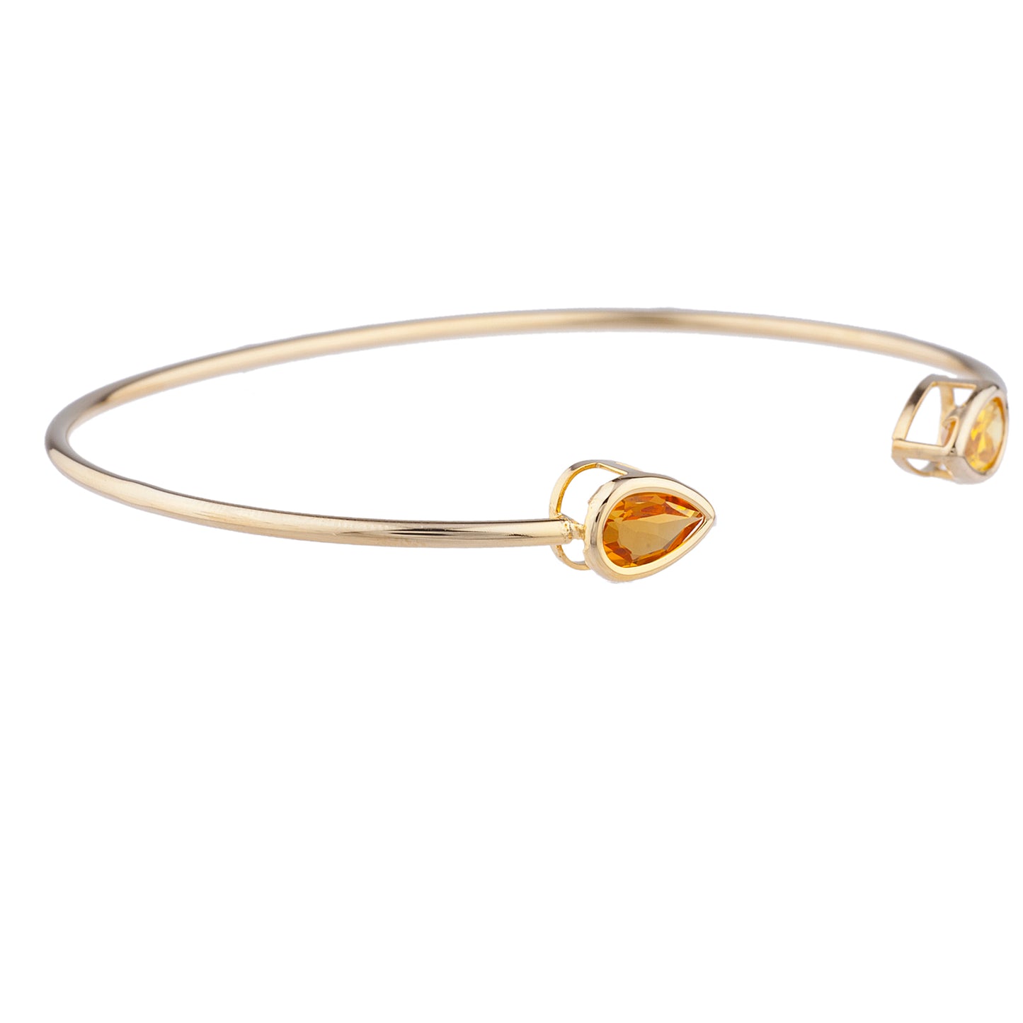 14Kt Gold Orange & Yellow Citrine Pear Bezel Bangle Bracelet