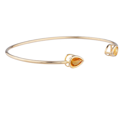 14Kt Gold Orange & Yellow Citrine Pear Bezel Bangle Bracelet