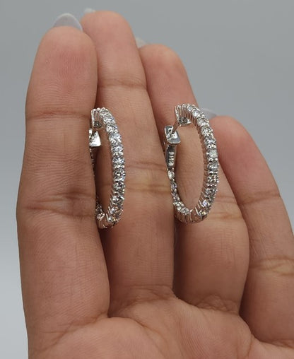 14Kt Gold 2 Ct Lab Grown Inside & Outside Diamond Hoop Earrings