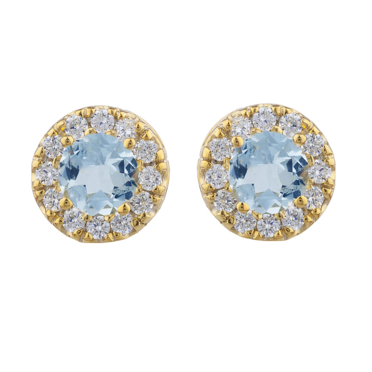 14Kt Gold 1 Ct Genuine Aquamarine Halo Design Stud Earrings