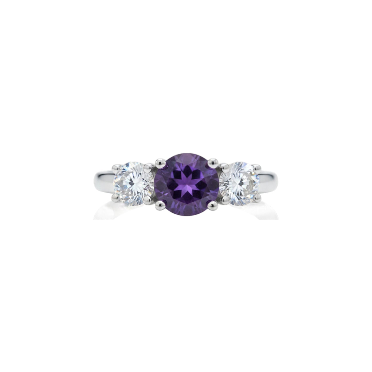 Simulated Amethyst & 1Ct Lab Grown Diamond Round ring .925 Sterling Silver