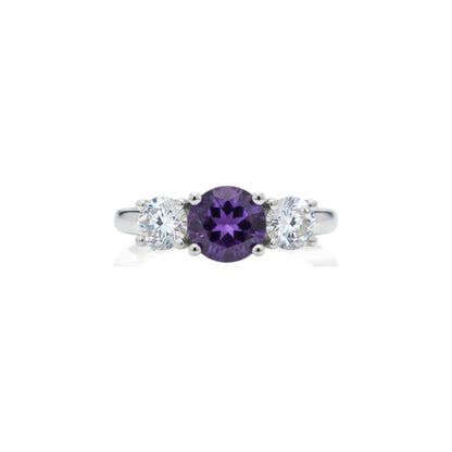 Simulated Amethyst & 1Ct Lab Grown Diamond Round ring .925 Sterling Silver