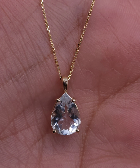 14Kt Gold Genuine Natural Aquamarine Teardrop Pendant Necklace