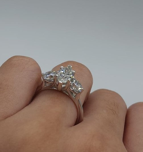 14Kt Gold 2 Ct Lab Grown Diamond Marquise 3 Stone Engagement Ring