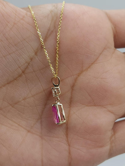 14Kt Gold Pink Sapphire Teardrop & Lab Grown Diamond Pendant