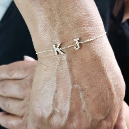 14Kt Gold 2 Initials Letter Natural Diamond Bracelet