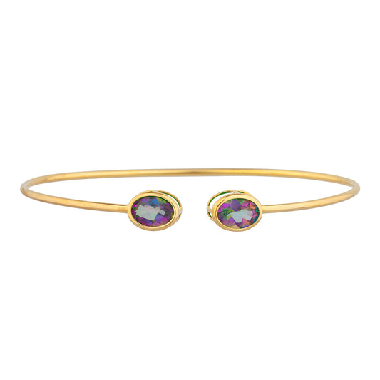 14Kt Gold Natural Mystic Topaz Oval Bezel Bangle Bracelet