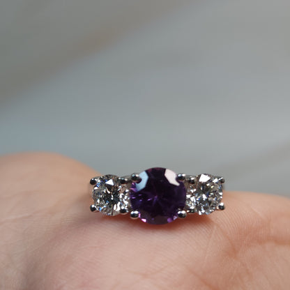 Simulated Amethyst & 1Ct Lab Grown Diamond Round ring .925 Sterling Silver