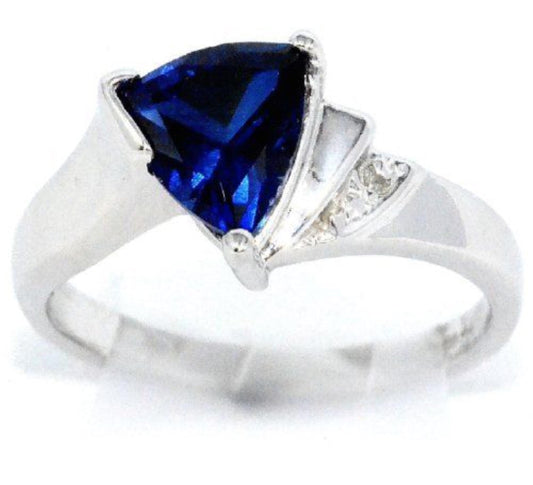 14Kt Gold Blue Sapphire & Diamond Trillion Ring