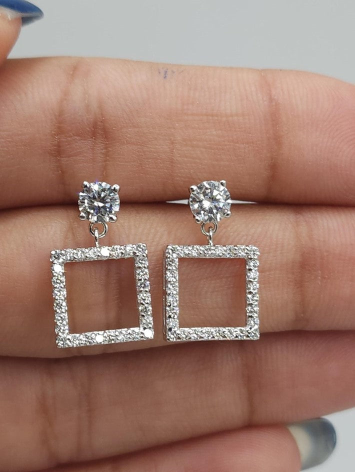 14Kt Gold 0.87 Ct Lab Grown Open Square Diamond Dangle Stud Earrings