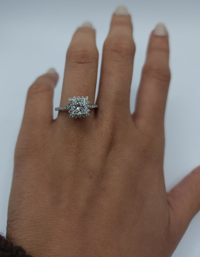 14Kt Gold 1.63 Ct Lab Grown Princess Cut Diamond Halo Engagement Ring
