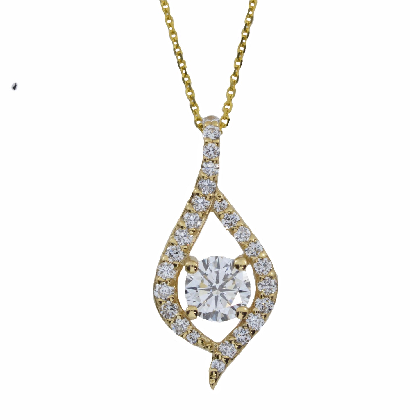 14Kt Gold 1 Ct Lab Grown Diamond Solitaire Halo Diamond Pendant Necklace