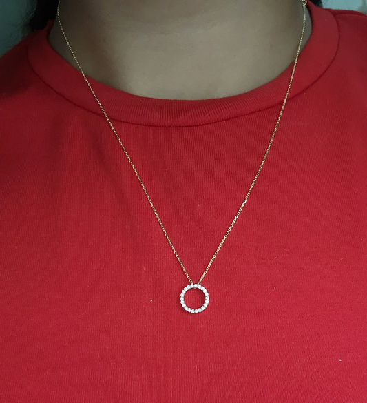 14Kt Gold Open Circle Lab Grown Diamond Cluster Pendant Necklace