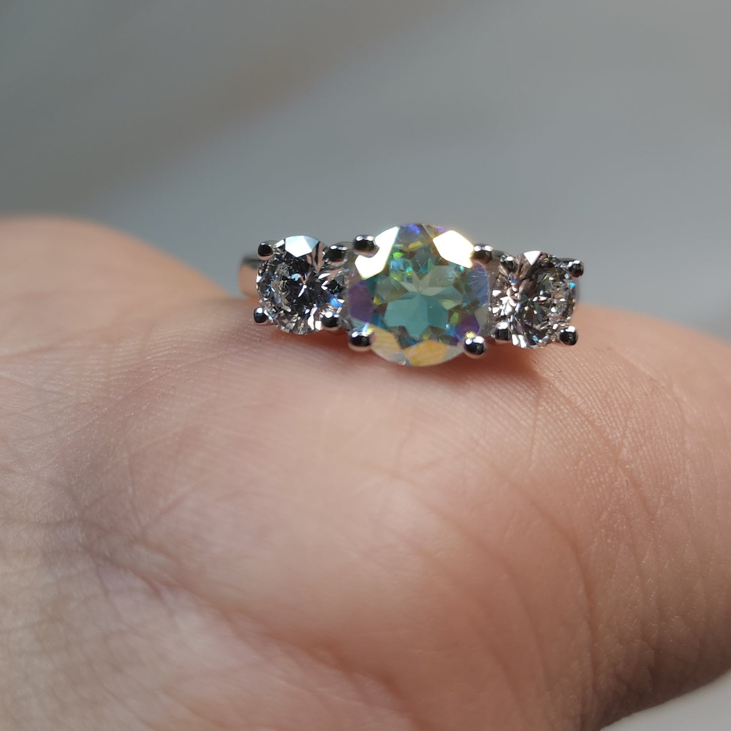 Mercury Mystic Topaz & 1Ct Lab Grown Diamond Round ring .925 Sterling Silver
