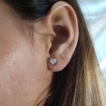 14Kt Gold 1 Ct Lab Grown Diamond Heart 3 prongs Stud Earrings