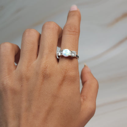 Created Opal & Lab Grown Diamond Round ring .925 Sterling Silver