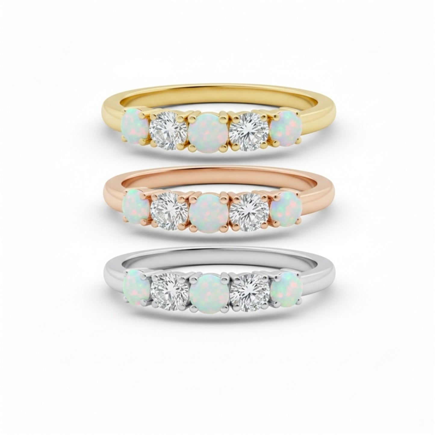 14Kt Gold 0.50 Ct 5 Stone Opal & Lab Grown Diamond Ring