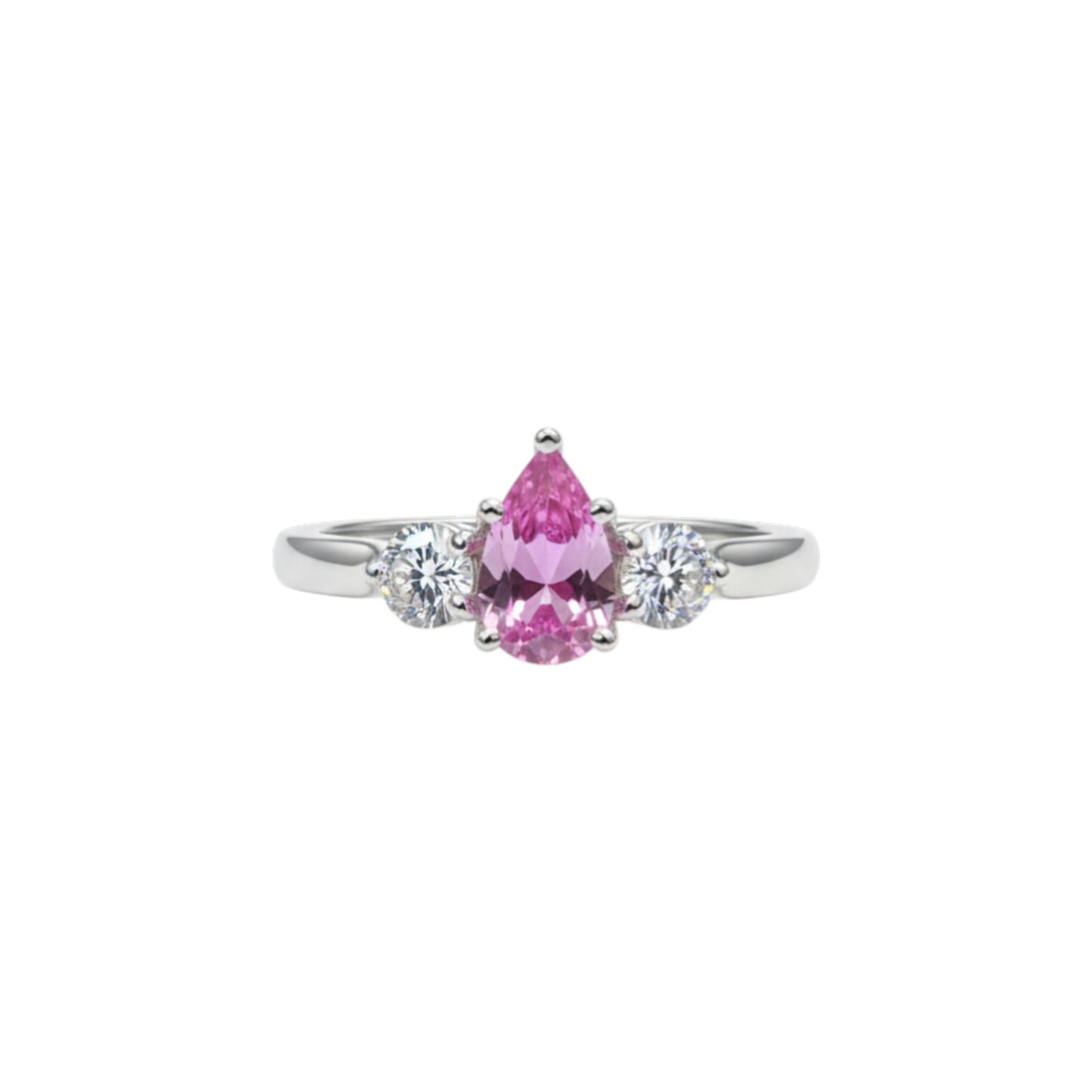 Created Pink Sapphire & Lab Grown Diamond Pear Round ring .925 Sterling Silver