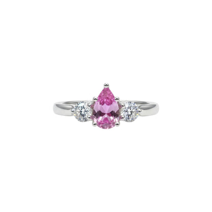 Created Pink Sapphire & Lab Grown Diamond Pear Round ring .925 Sterling Silver