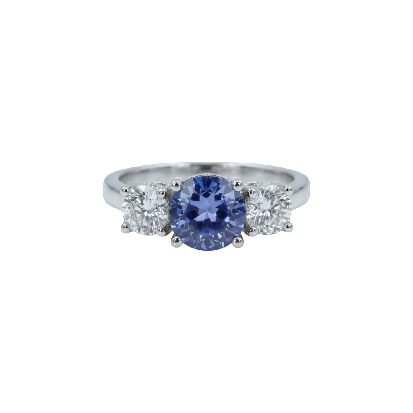 Simulated Tanzanite & 1Ct Lab Grown Diamond Round ring .925 Sterling Silver