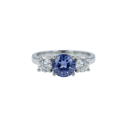 Simulated Tanzanite & 1Ct Lab Grown Diamond Round ring .925 Sterling Silver