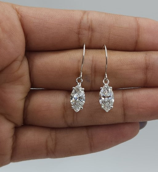 14Kt Gold 2 Ct Lab Grown Marquise Diamond Dangle Earrings