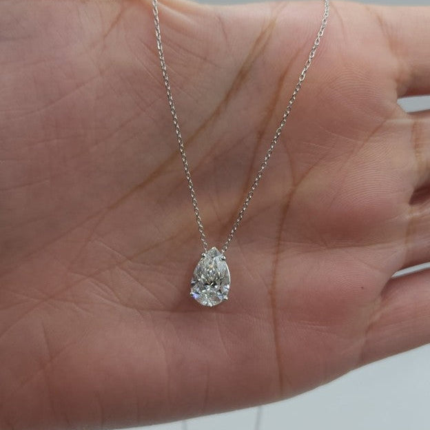 14Kt Gold 4 Ct IGI Certified Pear Shape Lab Grown Diamond Solitaire Pendant