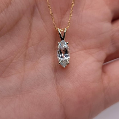 14Kt Gold Natural Aquamarine Marquise Pendant