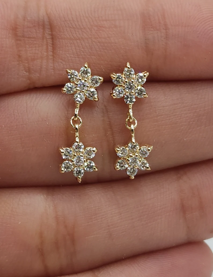 14Kt Gold 0.56 Ct Lab Grown Cluster Star Flower Diamond Dangle Stud Earrings