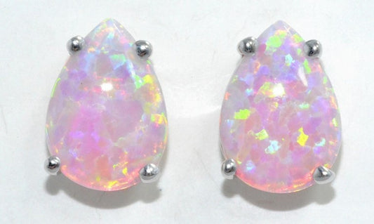 14Kt Gold 3 Ct Pink Opal Teardrop Pear Shape Stud Earrings