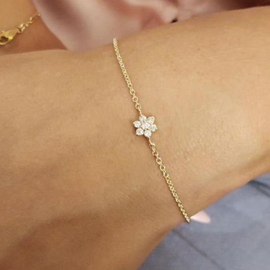 14Kt Gold Genuine Natural Diamond Flower Design Bracelet