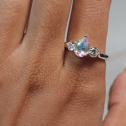 Natural Mercury Mist Mystic Topaz & Lab Grown Diamond Pear Round ring .925 Sterling Silver