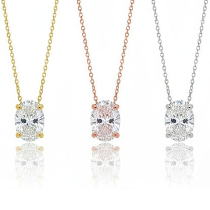 14Kt Gold 0.80 Ct Oval Lab Grown Diamond Solitaire Pendant