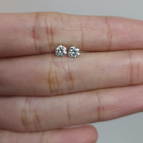 14Kt Gold 3 Prong Martini 1Ct Lab Grown Diamond Stud Earrings