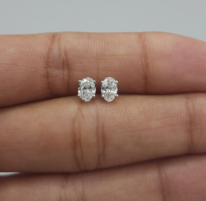 14Kt Gold 0.50 Ct Oval Lab Grown Diamond Stud Earrings