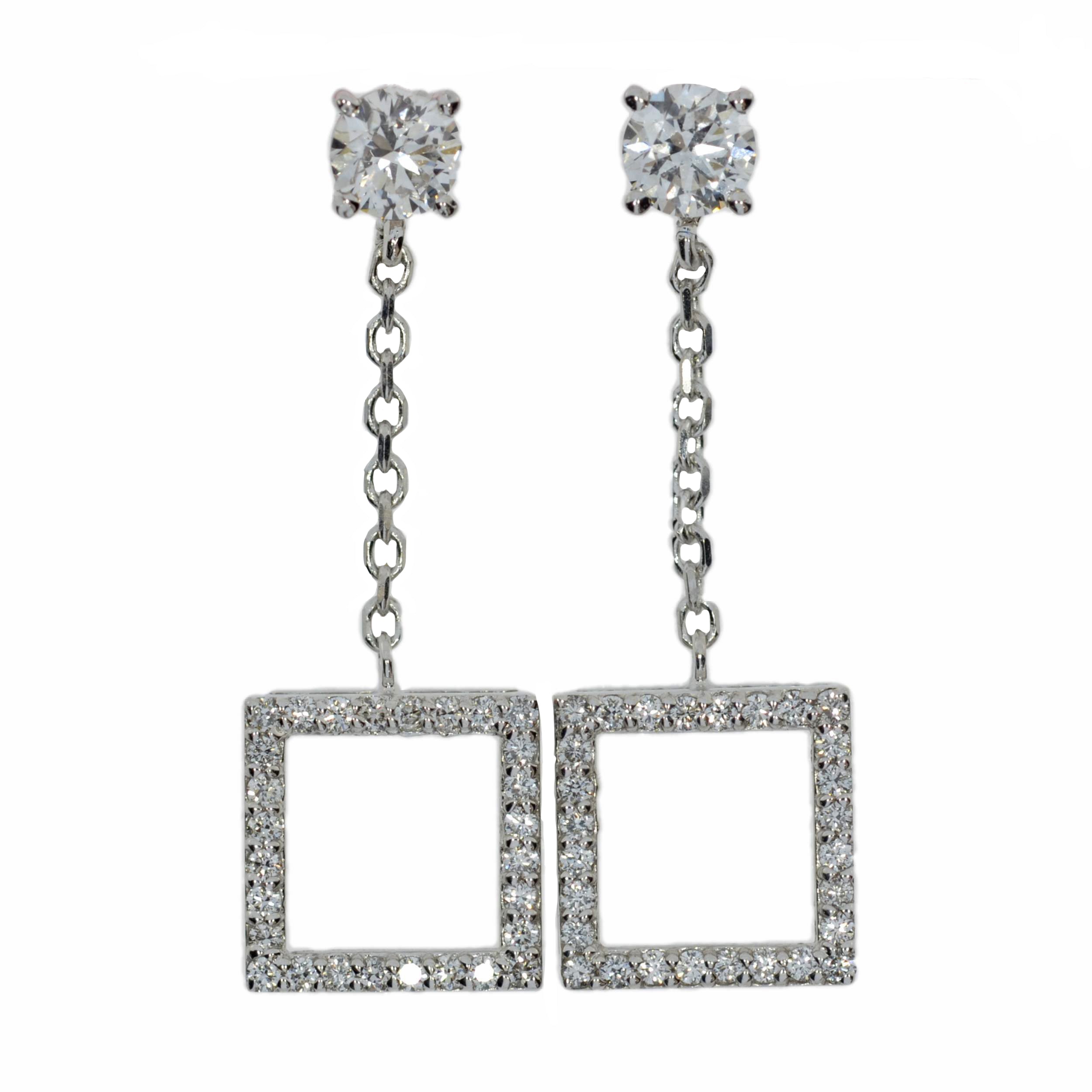 14Kt Gold 0.97 Ct Lab Grown Open Square Diamond Dangle Stud Earrings