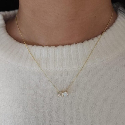 14Kt Gold 2 Stone 0.50Ct Lab Grown Diamond and Opal Round Pendant