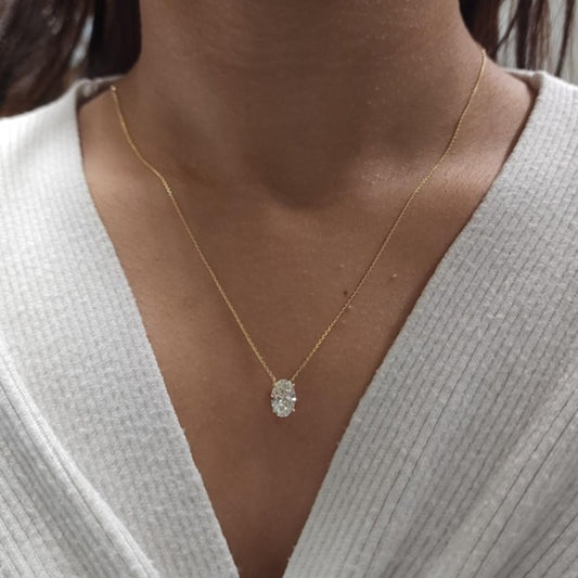14Kt Gold 0.80 Ct Oval Lab Grown Diamond Solitaire Pendant
