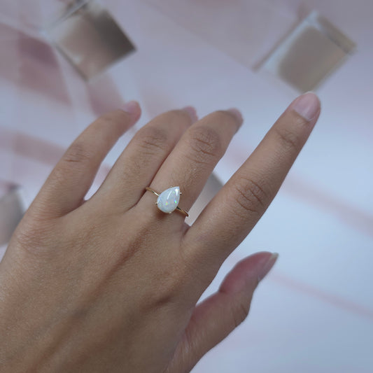 14Kt Gold Genuine Natural Opal Teardrop Ring