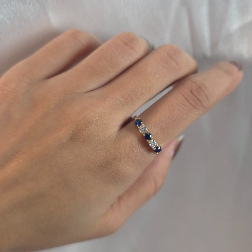 14Kt Gold 0.50 Ct 5 Stone Blue Sapphire & Lab Grown Diamond Ring